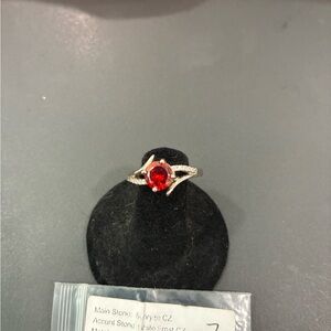 Elegant Silver and Red Gemstone Ring